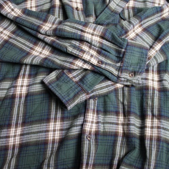 Eddie Bauer Dark Green/White Button Down Flannel Large - Picture 7 of 8